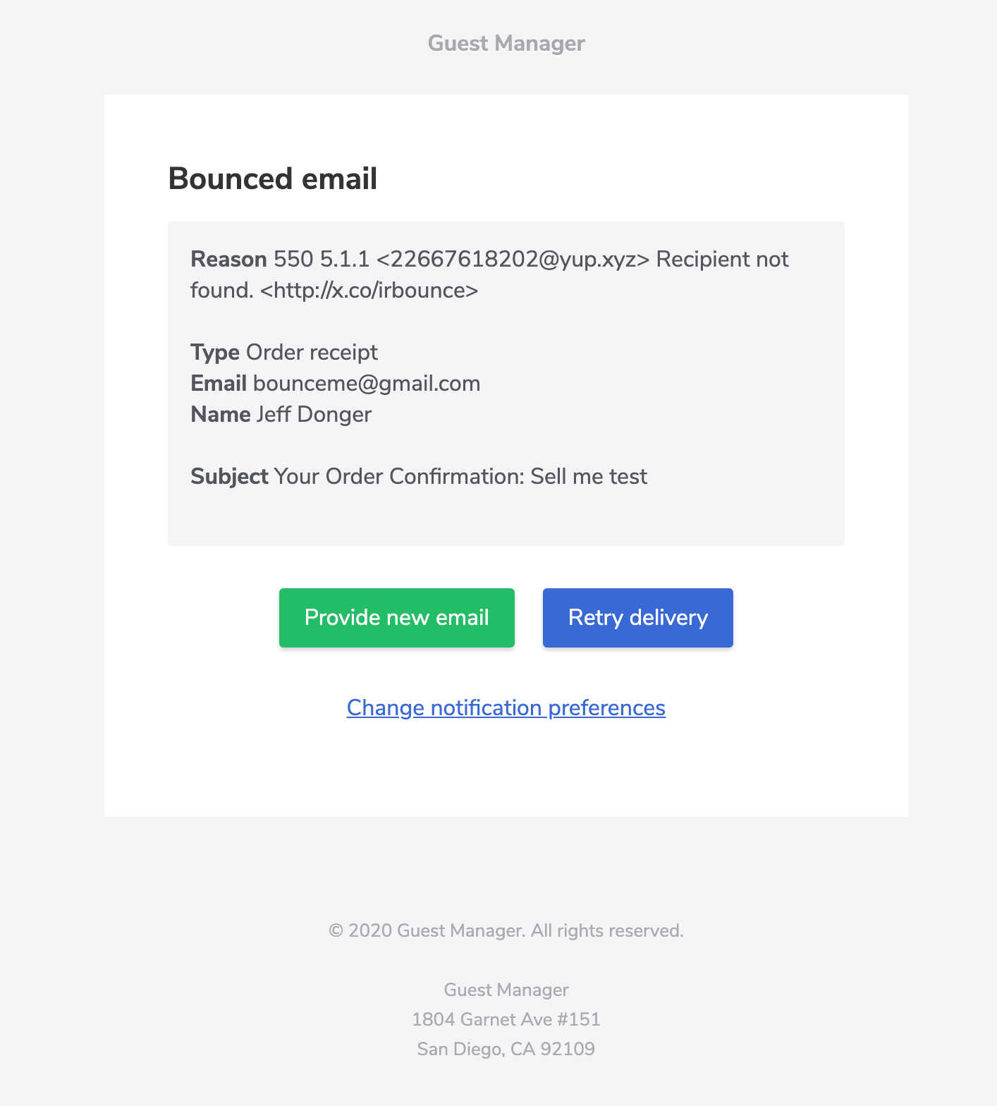 bounce notification email